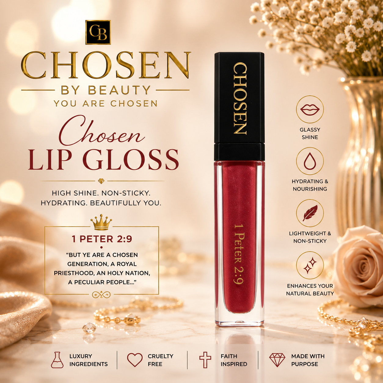 CHOSEN Luxury Lip Gloss with LED Light & Mirror